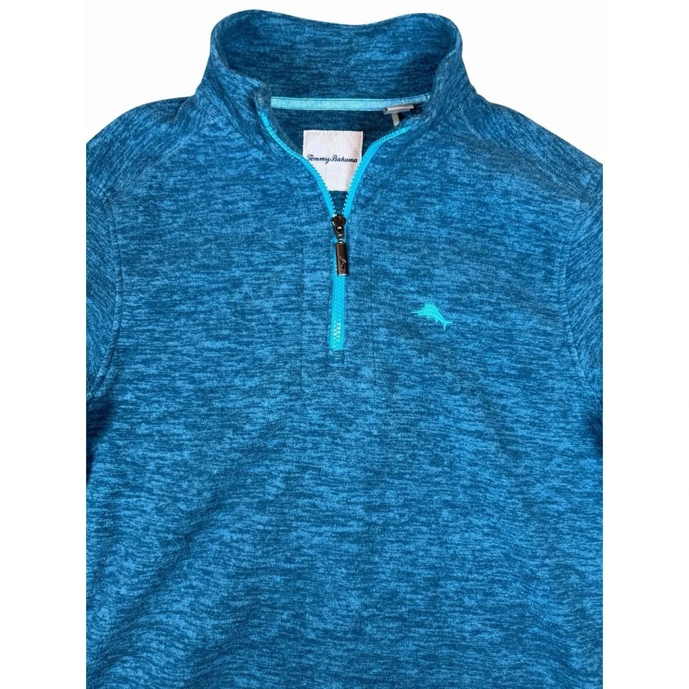 Tommy Bahama Half Zip Pullover Mens S Blue Heather Fleece Sweater Jacket Golf